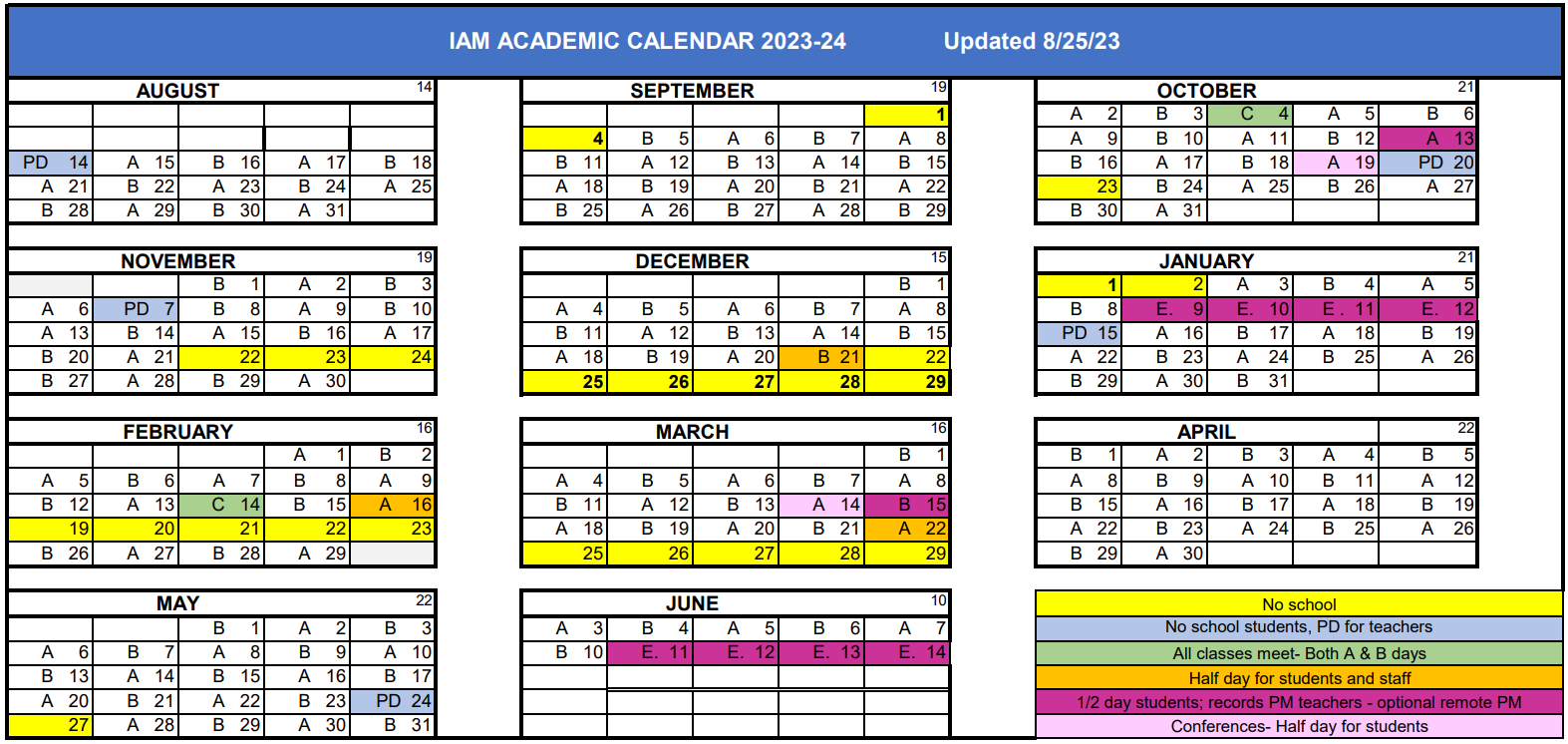 IAM Academic Calendar